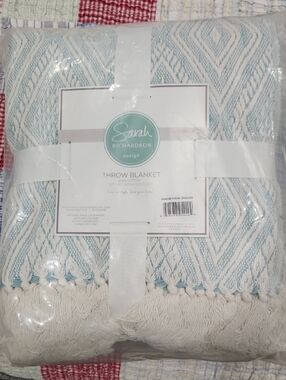 NWT Sarah Richardson 100% Cotton Light Blue Diamond Throw Blanket 50x80"